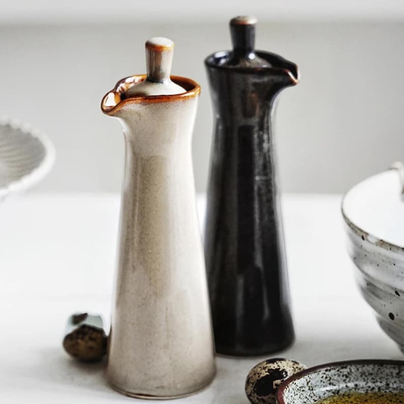 Olive Oil Dispenser, Olive Oil Bottle, Olive Oil Cruet, Vinegar Dispenser, Vinegar Bottle, Olive Oil, Rustic Dinnerware, Seasoning Jars